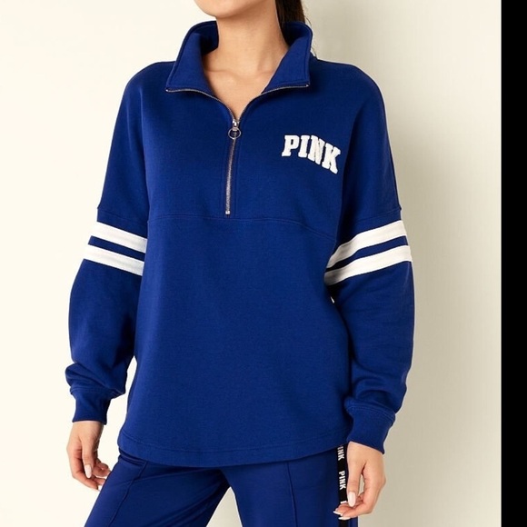 PINK Victoria's Secret Tops - PINK Victoria's Secret Pink Blue Fleece Quarter-Zip Sweater Size XS